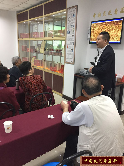 工作人員講解并在顯微鏡下觀察破壁靈芝孢子粉 工作人員講解并在顯微鏡下觀察破壁靈芝孢子粉